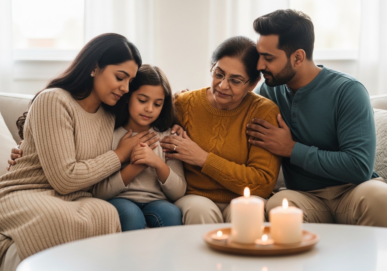A family gathered warmly together at home
