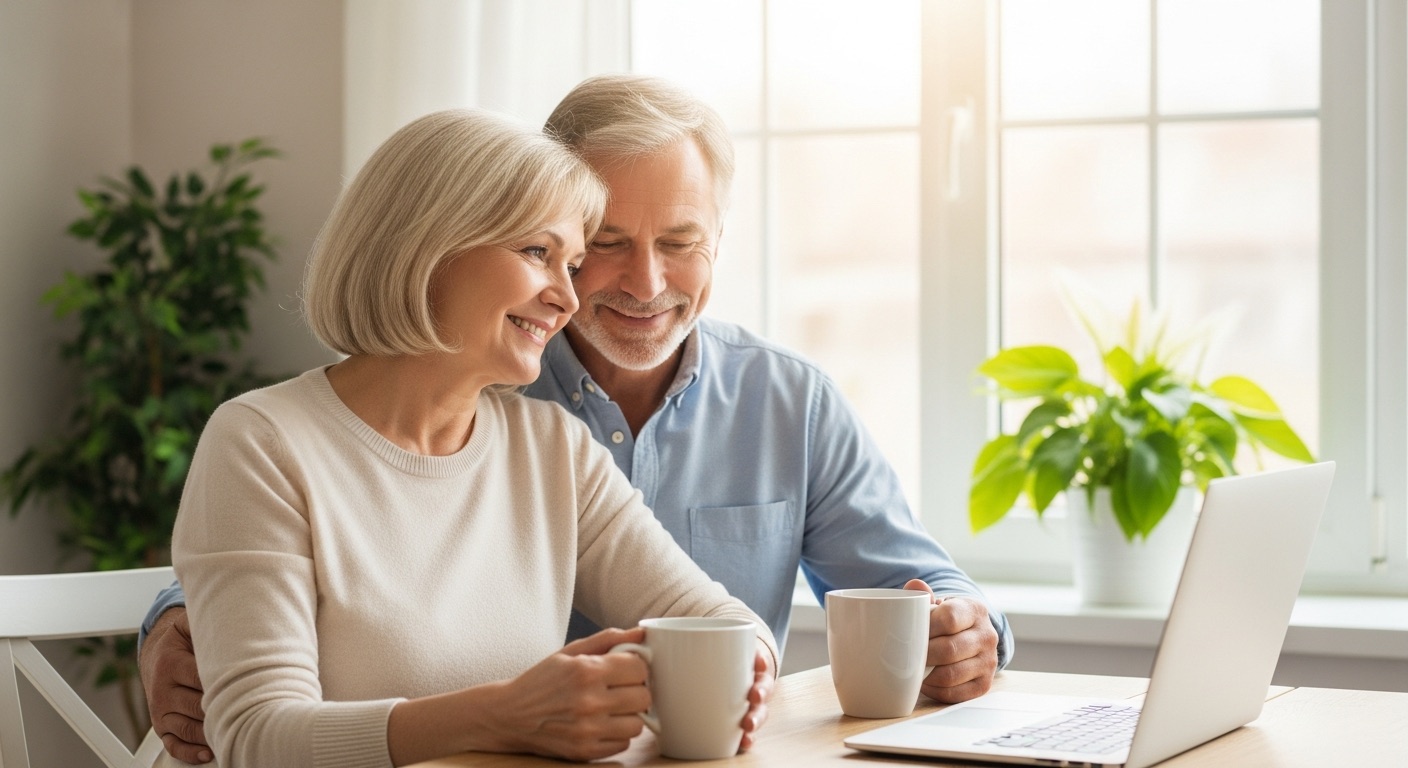 A couple planning together over coffee