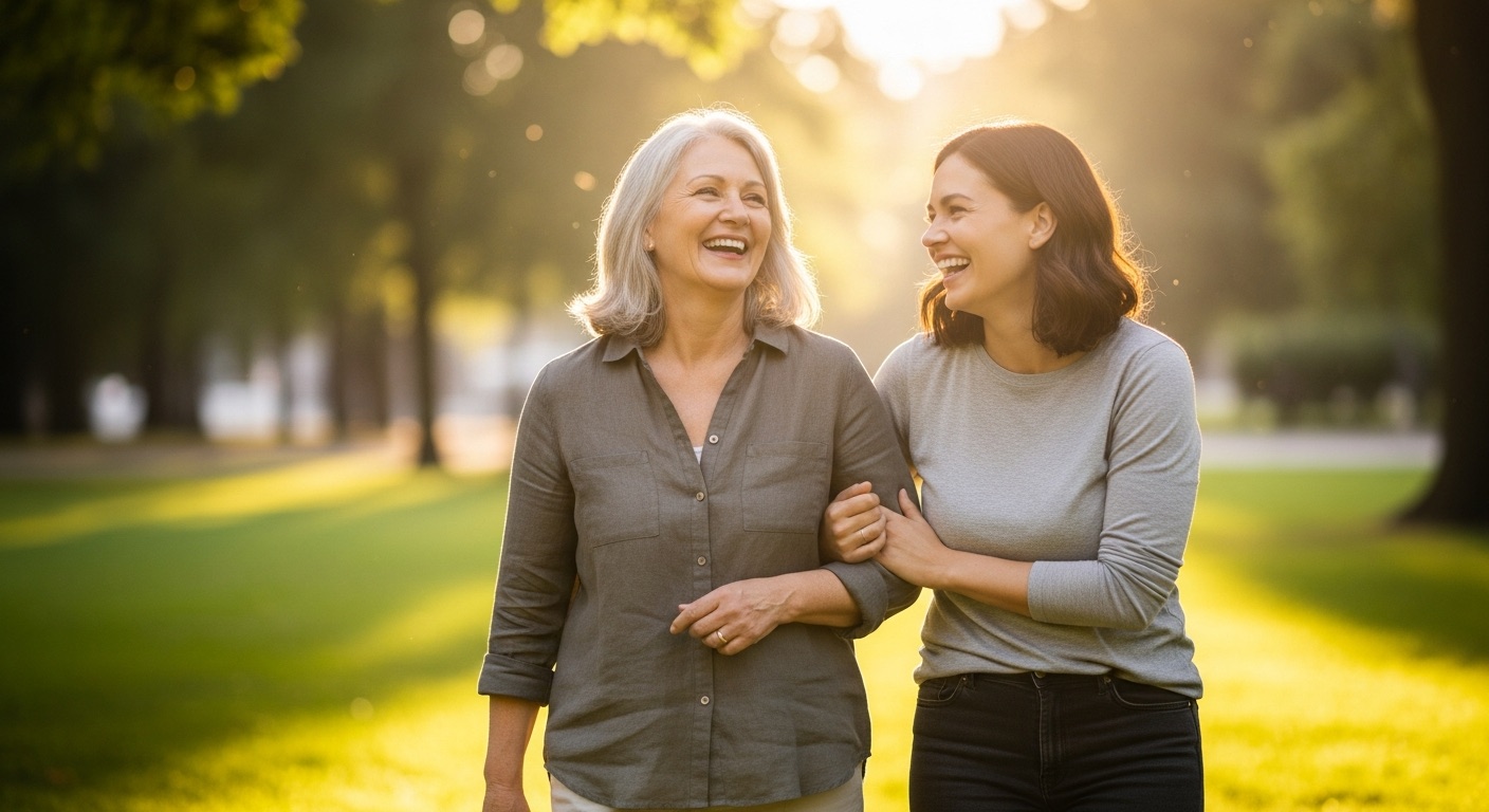A parent and child together in warm evening light