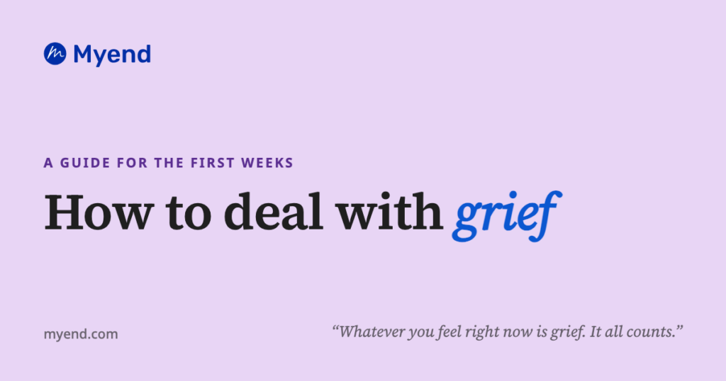 How to deal with grief, a guide for the first weeks, on a soft lilac card